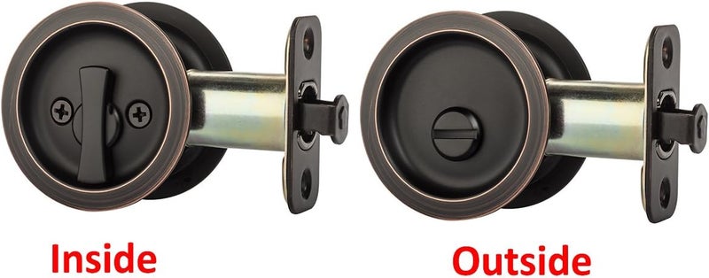 Dynasty Hardware Pocket Door Latch, Round Sliding Handle for Bathroom or Bedroom, Locking Passage Pull, Easy Install Pocket Door Hardware, Aged Oil Rubbed Bronze Finish, 2-3/8" Backset, Universal Fit - Image 3